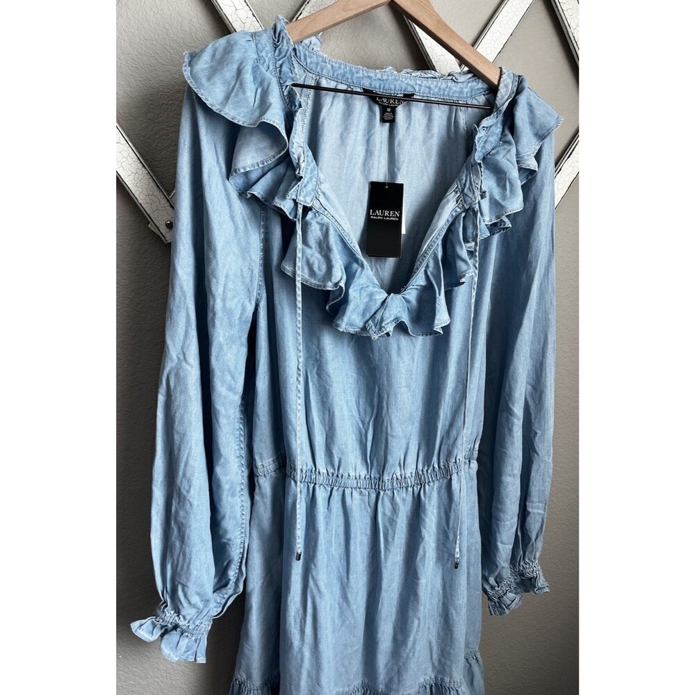 NWT! Lauren Ralph Lauren Women's 12 Tie Blouson Sleeve Dress Lyocell - Picture 2 of 9